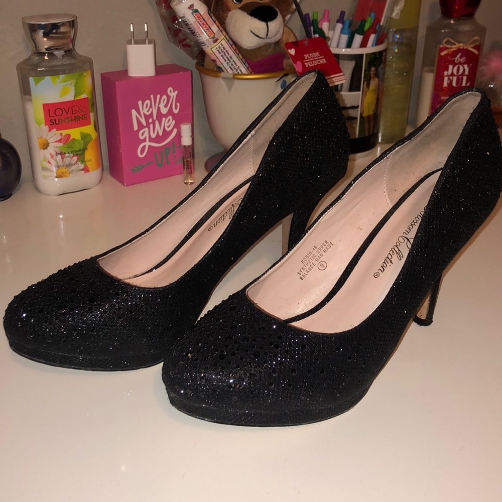 De blossom collection black sparkly heels
